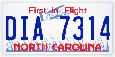 NC license plate DIA7314