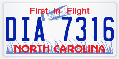 NC license plate DIA7316