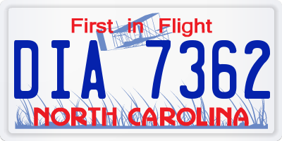NC license plate DIA7362