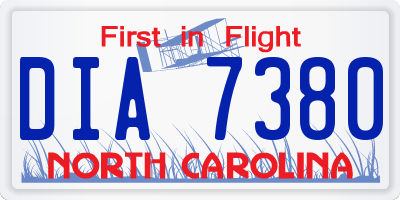 NC license plate DIA7380