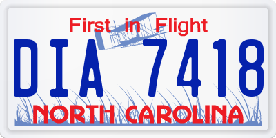NC license plate DIA7418