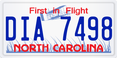 NC license plate DIA7498