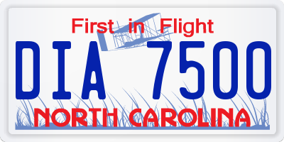 NC license plate DIA7500