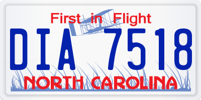 NC license plate DIA7518
