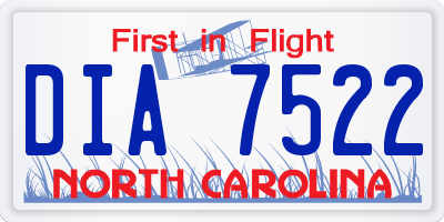 NC license plate DIA7522