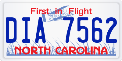 NC license plate DIA7562