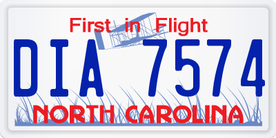 NC license plate DIA7574