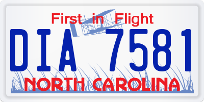 NC license plate DIA7581