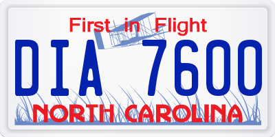 NC license plate DIA7600