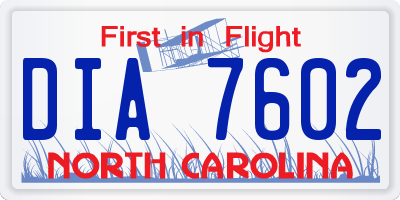 NC license plate DIA7602