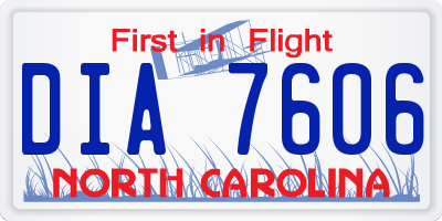 NC license plate DIA7606