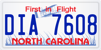 NC license plate DIA7608