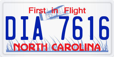 NC license plate DIA7616