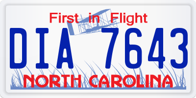 NC license plate DIA7643