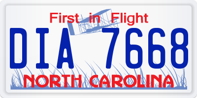 NC license plate DIA7668