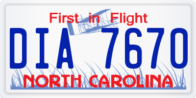 NC license plate DIA7670