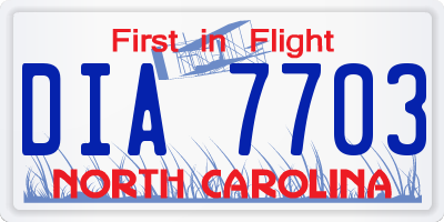 NC license plate DIA7703
