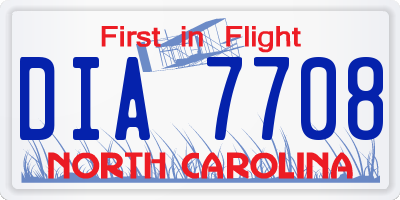 NC license plate DIA7708