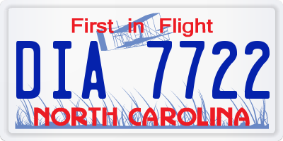 NC license plate DIA7722