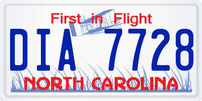 NC license plate DIA7728