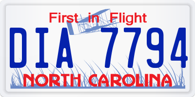 NC license plate DIA7794