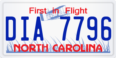 NC license plate DIA7796