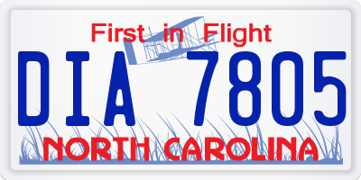 NC license plate DIA7805