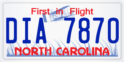 NC license plate DIA7870