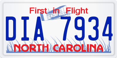 NC license plate DIA7934