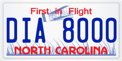 NC license plate DIA8000