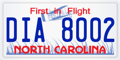 NC license plate DIA8002