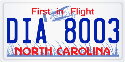 NC license plate DIA8003