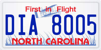 NC license plate DIA8005
