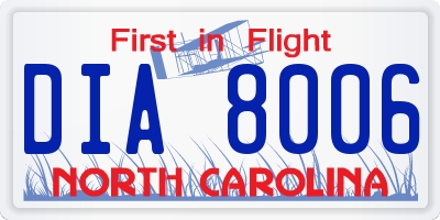 NC license plate DIA8006
