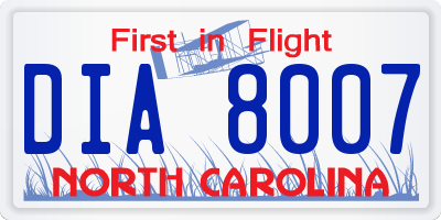 NC license plate DIA8007