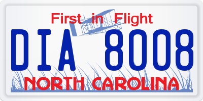 NC license plate DIA8008
