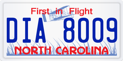 NC license plate DIA8009