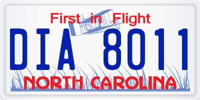 NC license plate DIA8011
