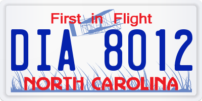 NC license plate DIA8012