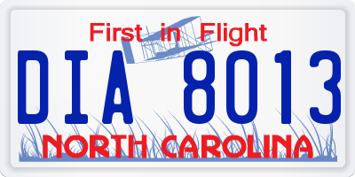 NC license plate DIA8013