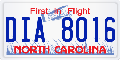 NC license plate DIA8016