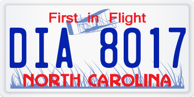 NC license plate DIA8017