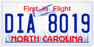 NC license plate DIA8019