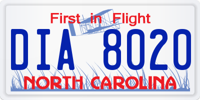 NC license plate DIA8020