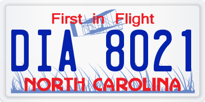 NC license plate DIA8021