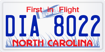NC license plate DIA8022