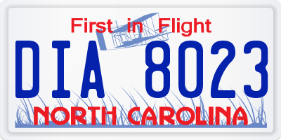 NC license plate DIA8023