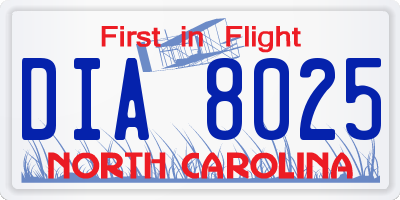NC license plate DIA8025