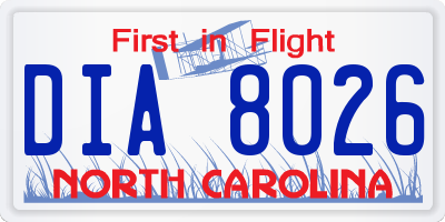 NC license plate DIA8026
