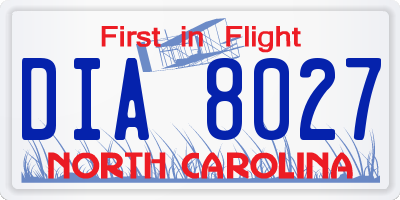 NC license plate DIA8027